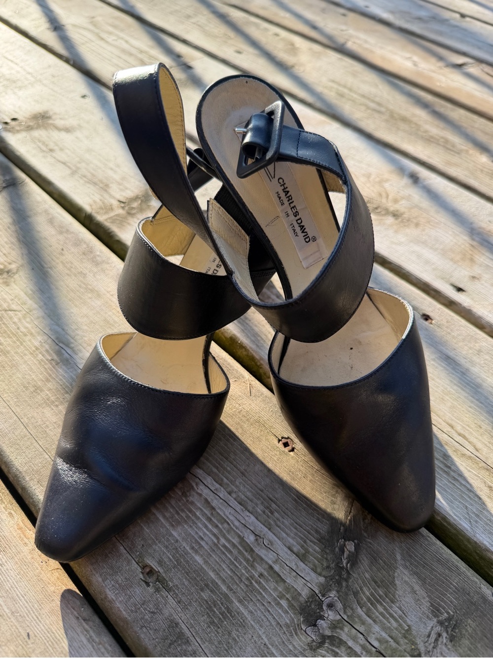 Vintage Charles David Italian Leather Black Heels Size 36